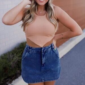 Listicle Large Clay Stassi Asymmetrical Knit Sleeveless Crop Top